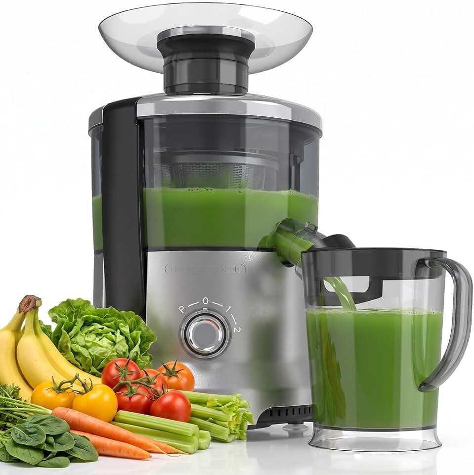NEWBULIG Centrifugal Juicer, 2.5" Feed Chute Juicer Mchines, Silver