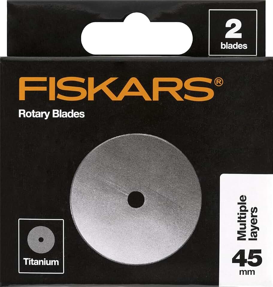 Fiskars 45mm Titanium Rotary Cutter Blade Replacements for Fabric, 2-Pack