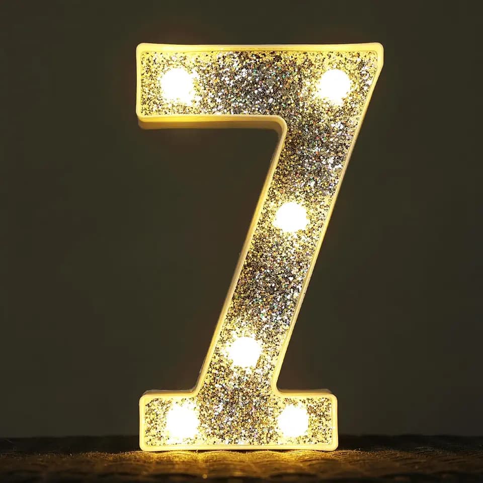 Marquee Light Letters for Table Decorations, Glitter Light Up Signs for Prom, Events, or Engagement Party Decor, Featuring Alphabet & Number Lighted Letters, Number 7
