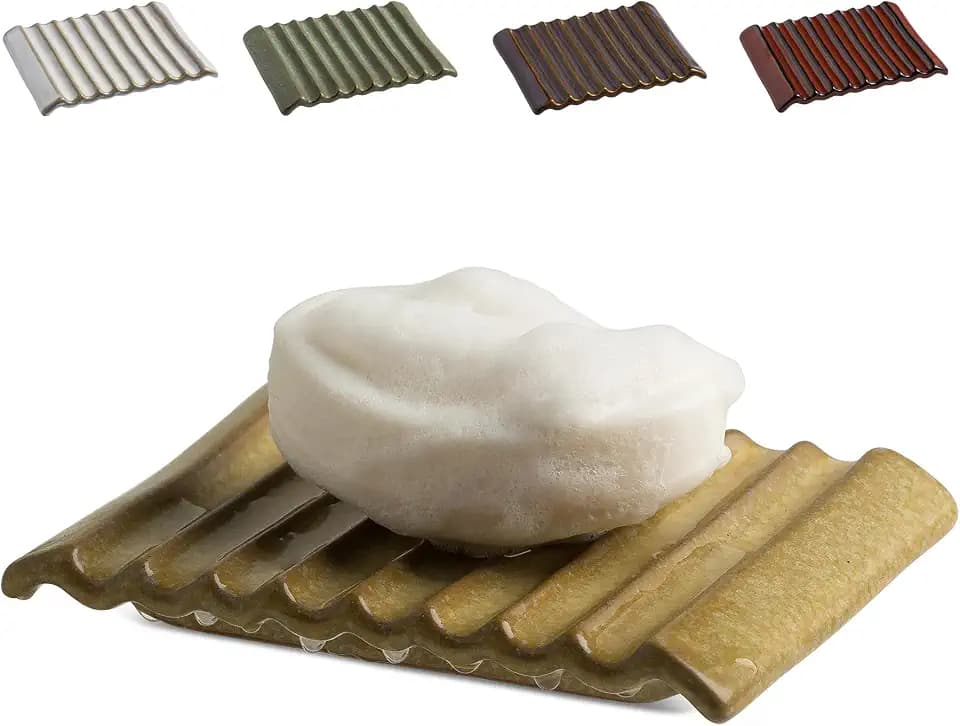 Zoeeker Soap Dish for Shower with Self Drain, Ceramic Bar Soap Holder