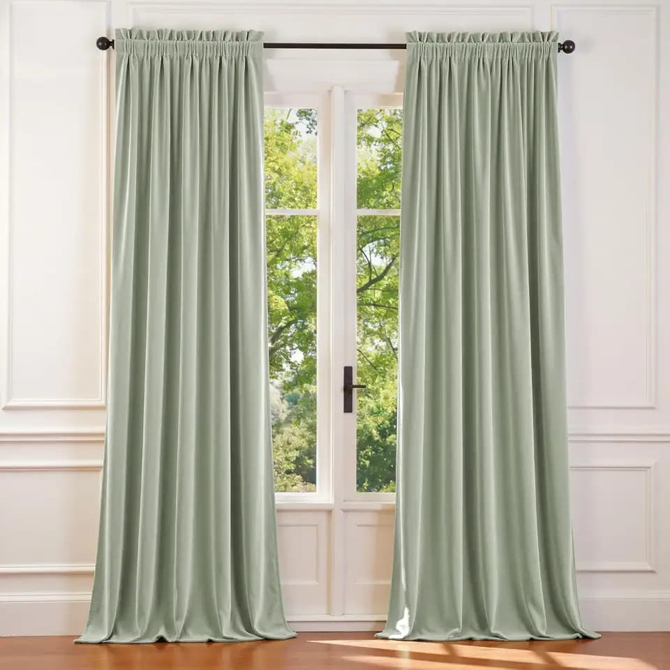 Lazzzy Velvet Green Curtains Blackout Thermal Insulated Curtains 102 Inch Length Window Drapes for Bedroom Living Room Super Soft Luxury Rod Pocket Window Treatment 2 Panels, Grey Sage