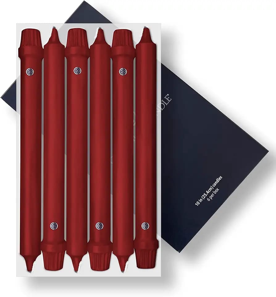 Colonial Candle Unscented Taper Candle, Classic Collection, Red, 10 in, Pack of 6 Candlesticks - Up to 8 Hours Burn
