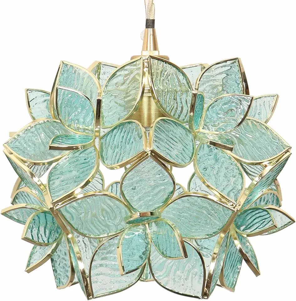 Bieye L10961 Petals Tiffany Style Stained Glass Ceiling Pendant Light with 8-inch Wide Lampshade (Textured Light Blue, 8" Rose Lily)
