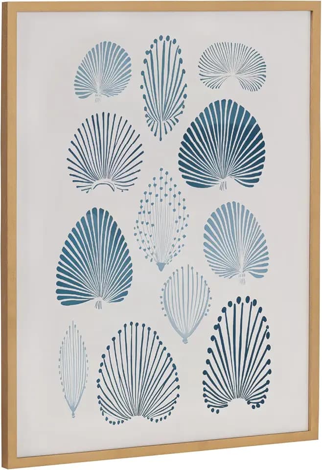 Kate and Laurel Abstract Coastal Blue Coral Framed Wall Art by The Creative Bunch Studio; 16x20 Gold; Modern Soft Beach Art for Wall
