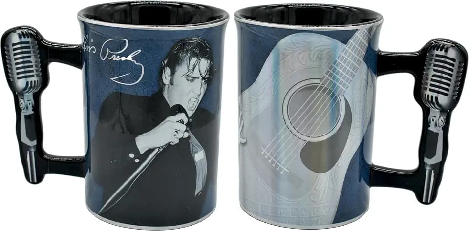 Elvis Presley Mug - Metallic Guitar with Microphone Handle - 16 oz Mug - Mid-South Products