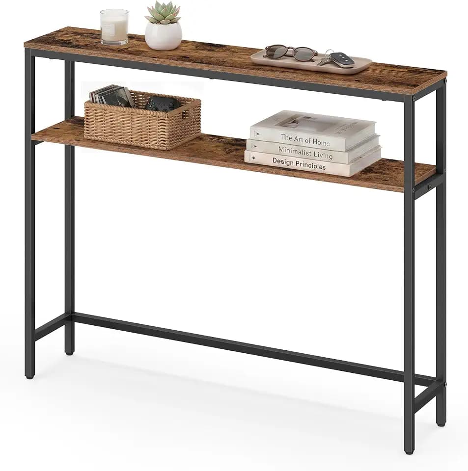 VASAGLE 39.4 Inches Console Table, 2-Tier Narrow Sofa Table with 2 Shelves