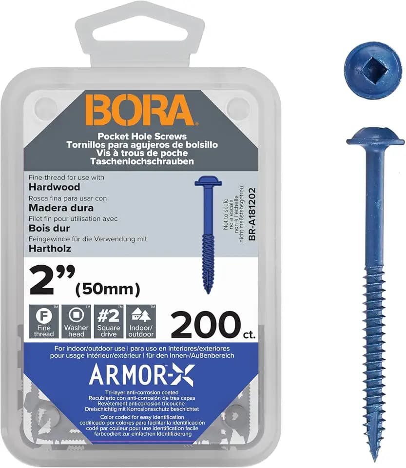 Bora Pocket Hole Screws - 2 Inch (200 Piece) - Fine Thread