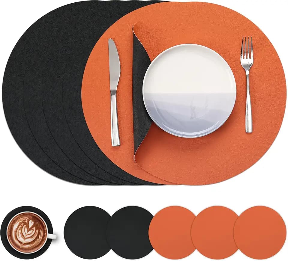 Myir JUN 15 Inches Round Placemats Set of 6 Faux Leather Place Mats