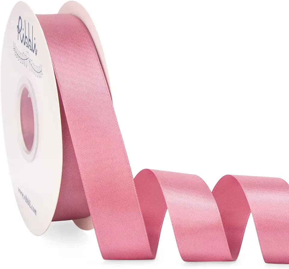 Ribbli Rosy Mauve Satin Ribbon Double Faced Satin 1 Inch x Continuous 50 Yards-Rosy Mauve Ribbon for Gift Wrapping Crafts Wedding Decoration Bows Bouquet Floral Arrangement