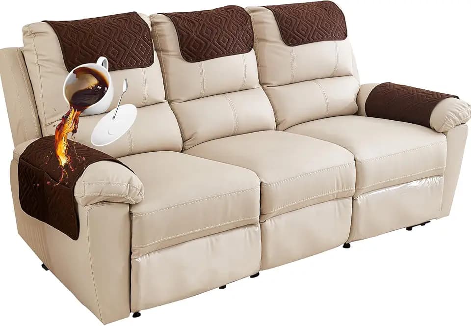 Quilted Sofa Nonslip Recliner Armrest Cover (Coffee(Style B) 3 Seater(5pcs)