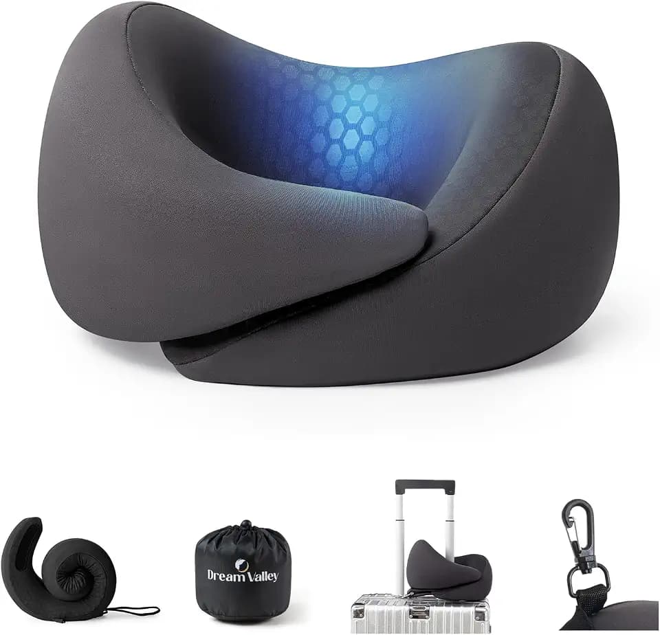 Dream Valley® Memory Foam Travel Neck Pillow for Airplanes, Charcoal Gray