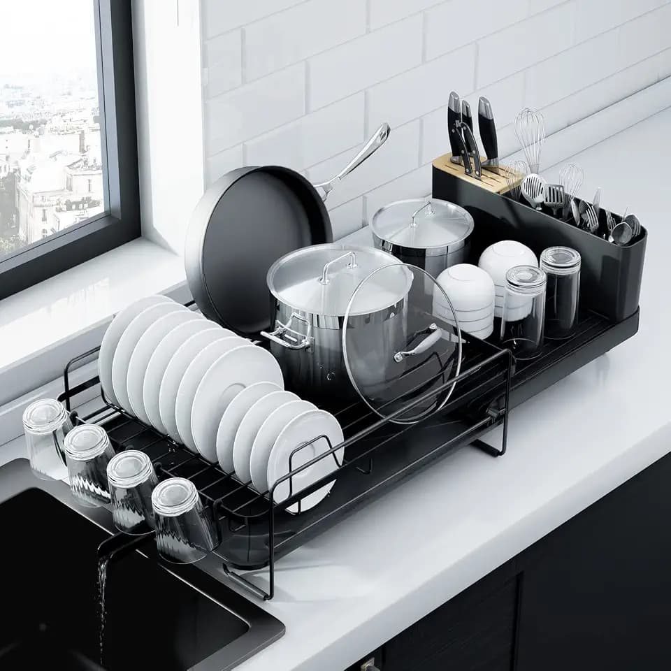 Kitsure Extendable Dish Drying Rack, 19.2"-26.7" L x 12.9" W, Black