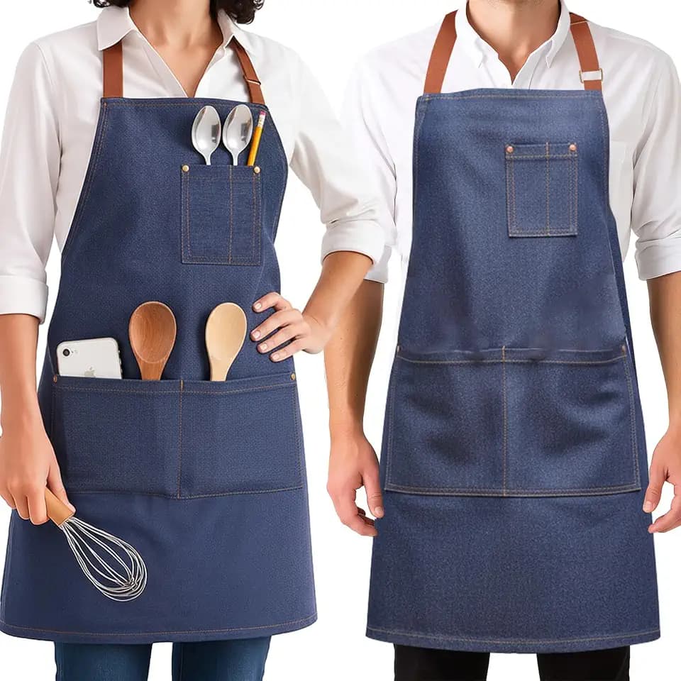 2 Pack Denim Apron with Pocket Blue Jean Work Apron