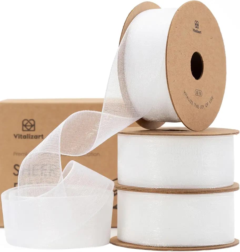 Vitalizart White Organza Ribbon 1" x 30 Yd Sheer Ribbon for Gift Wrapping