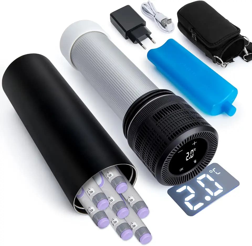 YOUSHARES Insulin Kühlbox Elektrisch, 2-20℃ Insulin Kühltasche mit Temperaturanzeige, Medikamenten Kühlbox für Reisen mit Kühlakku & USB-Ladegerät, TSA Medikamenten Kühltasche für 1–7 Pens, Schwarz