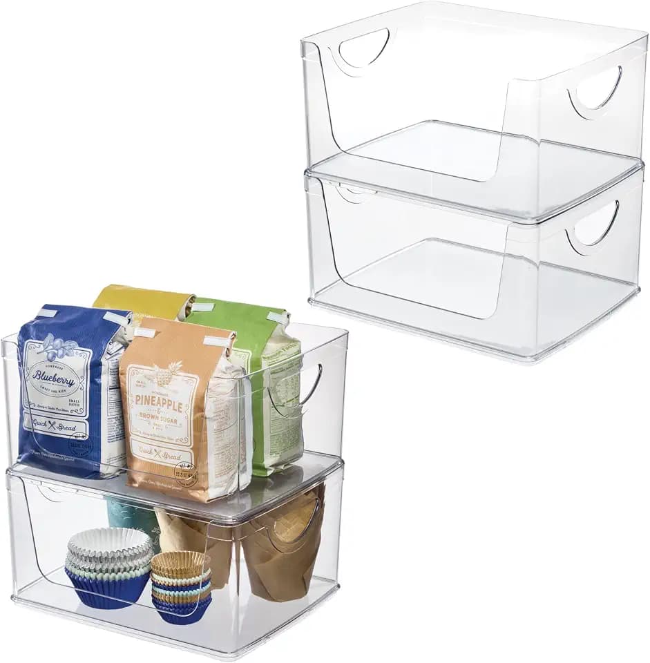 iDesign Stackable Open-Front Storage Bins with Handles, Set of 4, Clear