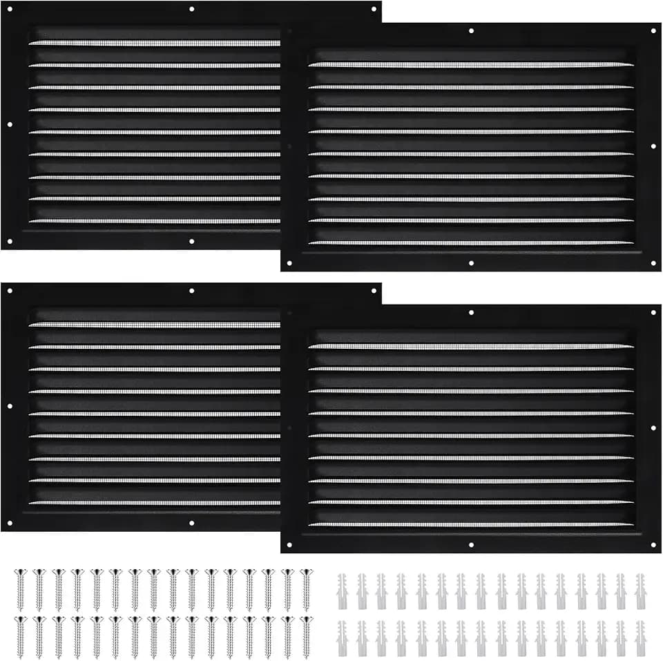 4 Pack 8" x 12" Metal Shed Vents with Screen Mesh, Black