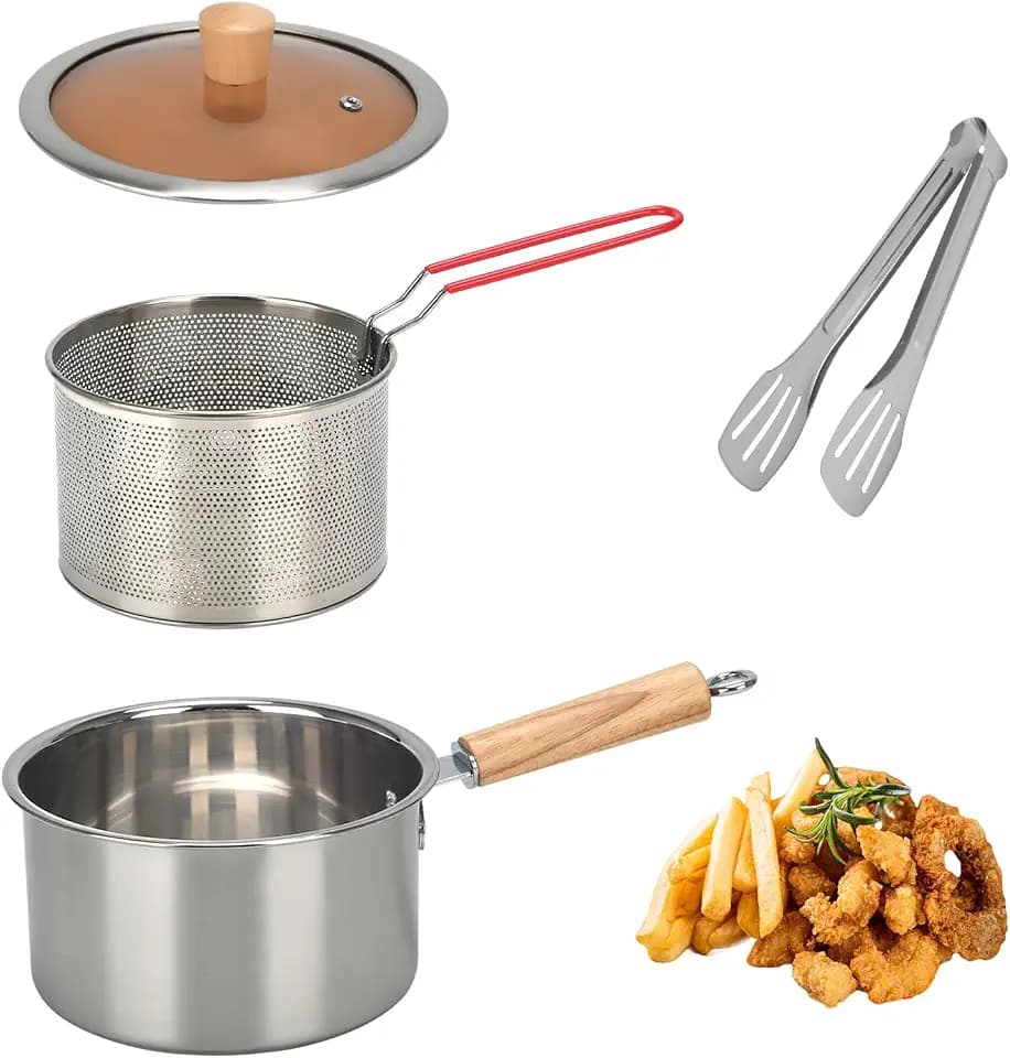 2.5L Deep Fryer Pot with Basket, 304 Stainless Steel Small Deep Fryer