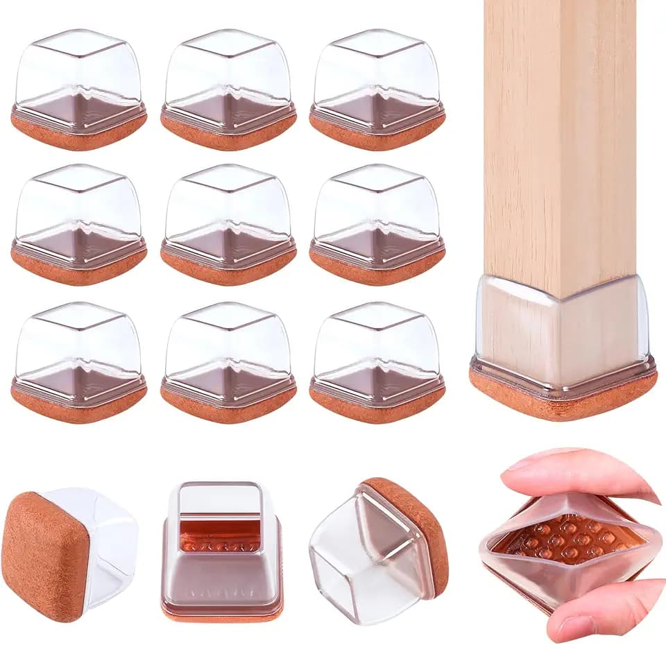 16PCS Large Square Chair Leg Floor Protectors for Hardwood Floors, Clear