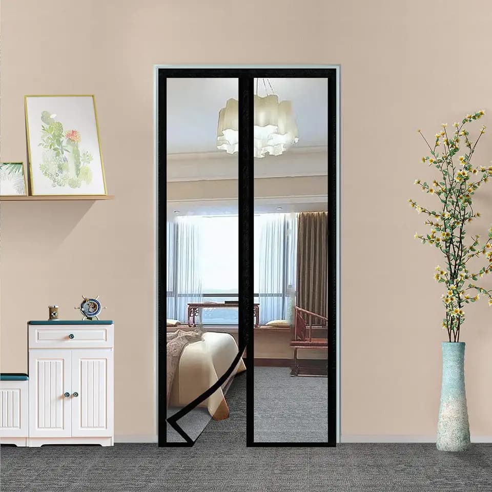 Transparent Insulated Door Curtain-Magnetic Thermal Door Cover, Screen Door Self-Closing Magnetic Screen Door Hands Free for Patio, Kitchen, Bedroom, Air Conditioner Room, Fits Doors up to 38" x 84"