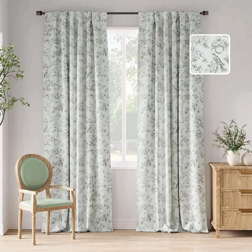 jinchan Green Floral Blackout Curtains 96 Inch Vintage Back Tab 2 Panels