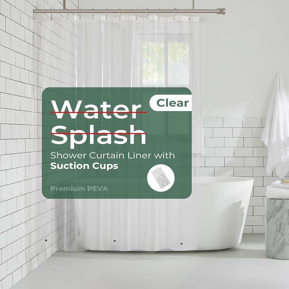 HARBOREST Shower Curtain Liner with Suction Cups, Clear, 108 x 72