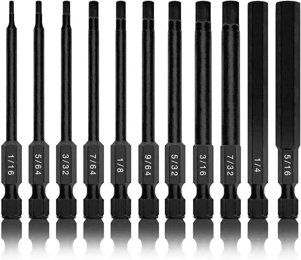 Neiko 01147A Allen Wrench Drill Bits, 11-Piece Hex Drill Bit Set, SAE Sizes 1/16" to 5/16", Magnetic Hex Head Bits, 3" Quick Release Shanks, S2 Steel, Compatible with Power Drills and Impact Drivers
