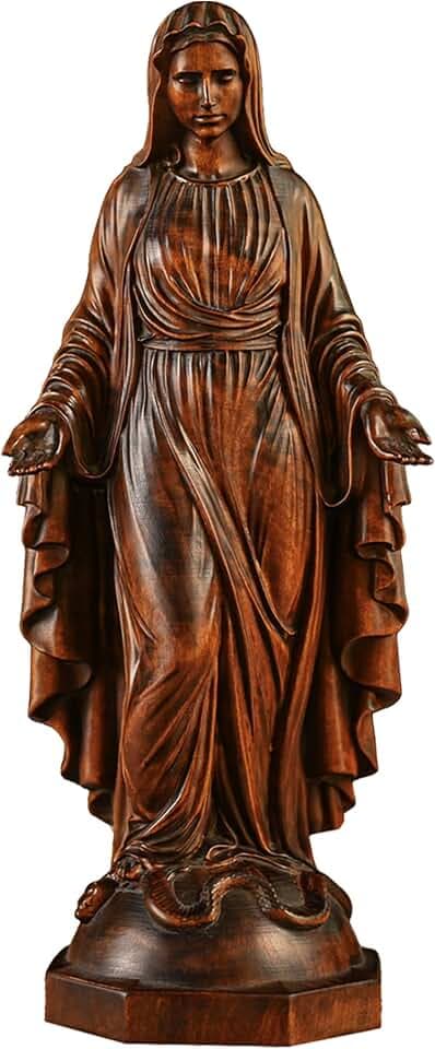 BGCOPPER Wooden Virgin Mary Statue Catholic Mother Mary Figure - 7 Inch