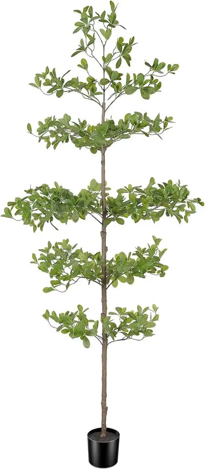 FEELEAD Artificial Black Olive Tree 6ft – Faux Shady Lady Tree with Natural Wood Branches & Realistic Green Leaves, 6 Feet Tall Potted Fake Olive Tree for Indoor Home or Office Decor