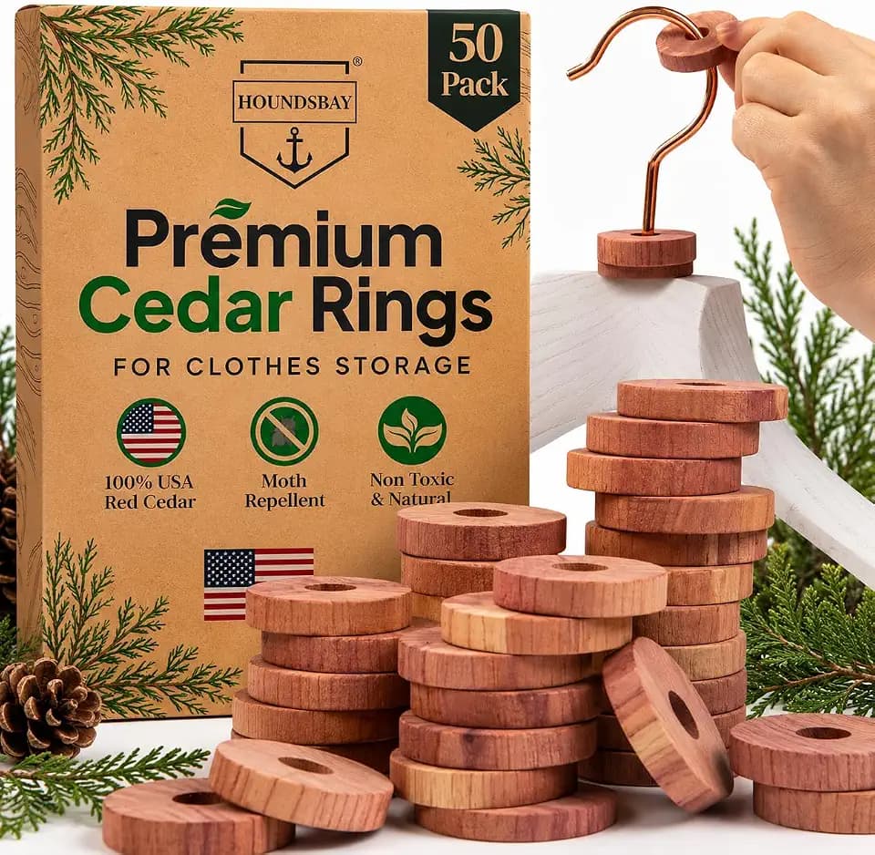HOUNDSBAY Cedar Rings for Hangers & Clothes Storage, 50-PC Closet Set