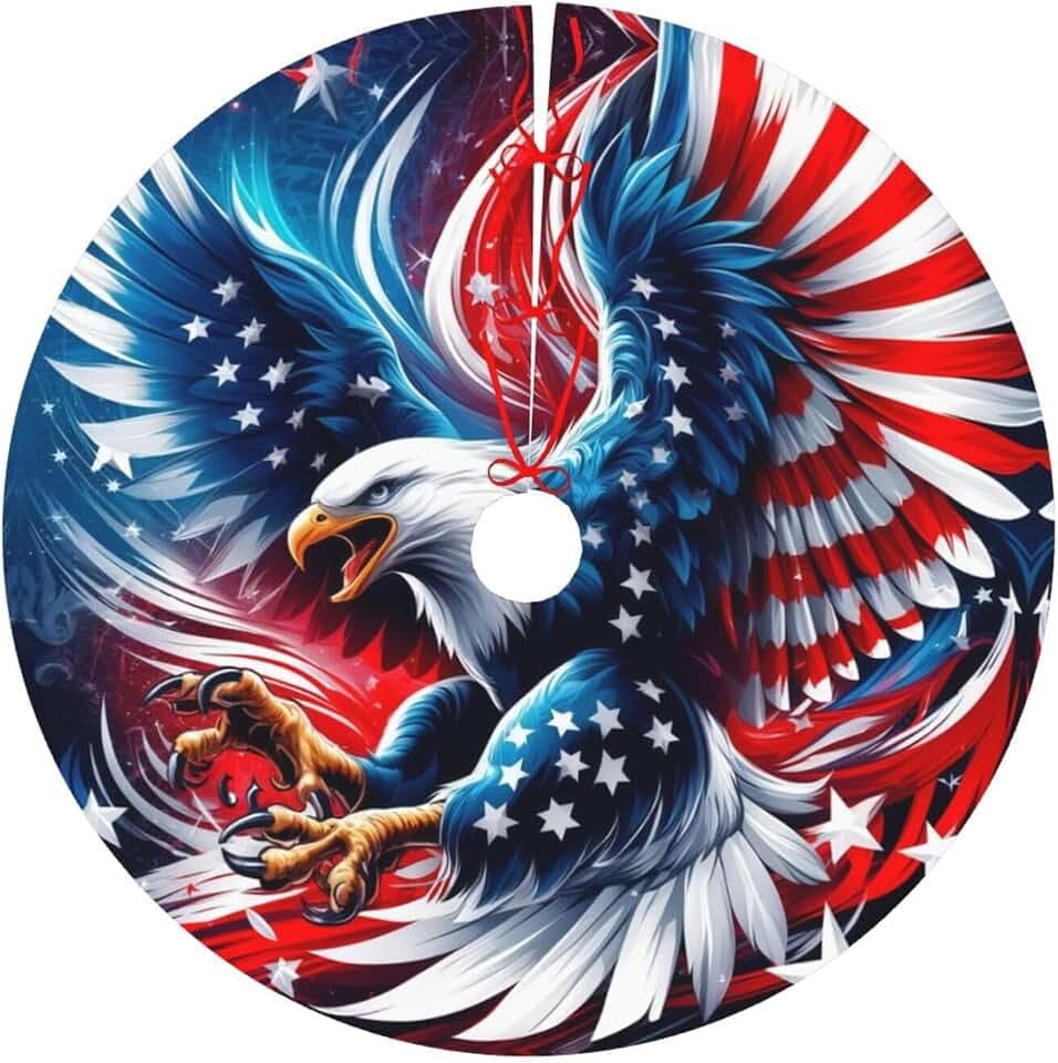 USA New York Eagle Tree Skirt 48" Patriotic Tree Topper Christmas Skirts