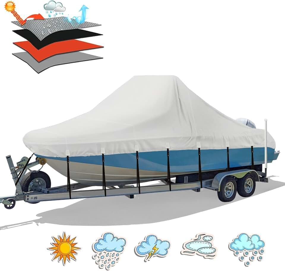 Solim 20'-22' Center Console Boat Cover, 1300D PU Waterproof Trailerable