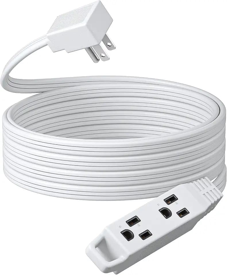 DEWENWILS 15FT White Flat Plug Ultra Thin Extension Cord 16/3, ETL Listed
