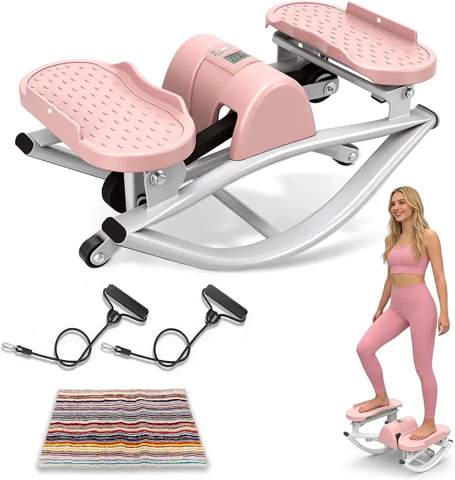 Rocking Stepper for Exercise at Home, 3D Motion Stair Stepper with Resistance Bands & Digital Display, Side to Side Low-Impact Balance Board, 330 LBS Capacity Full Body Workout Exercise Equipment