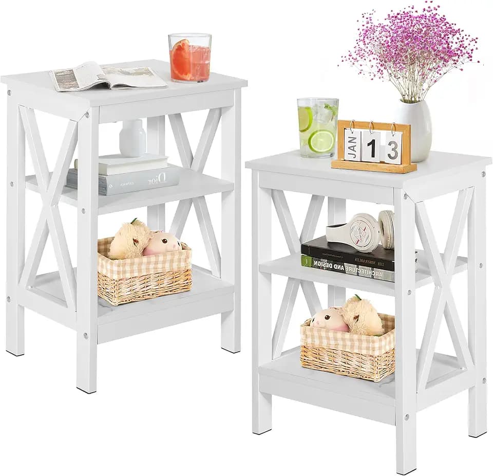VECELO Modern Nightstands X-Design Side End Table Night Stand with Storage Shelf for Bedroom,Living Room,Set of 2 (White A2)