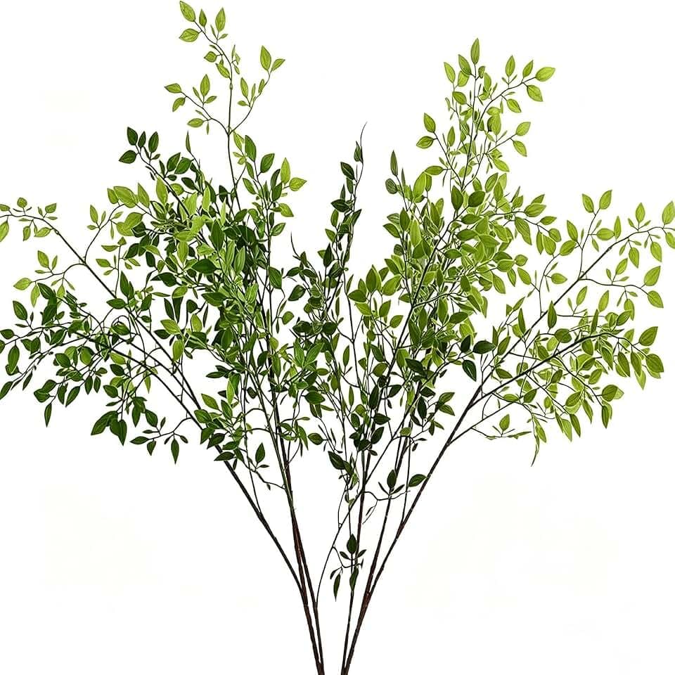 HANDIC Artificial Plants Stems 6pcs Branches for Vase Faux Greenery Stems Plant for Shop Garden Office Home Décor (45"/Each Branch) (6, Green)