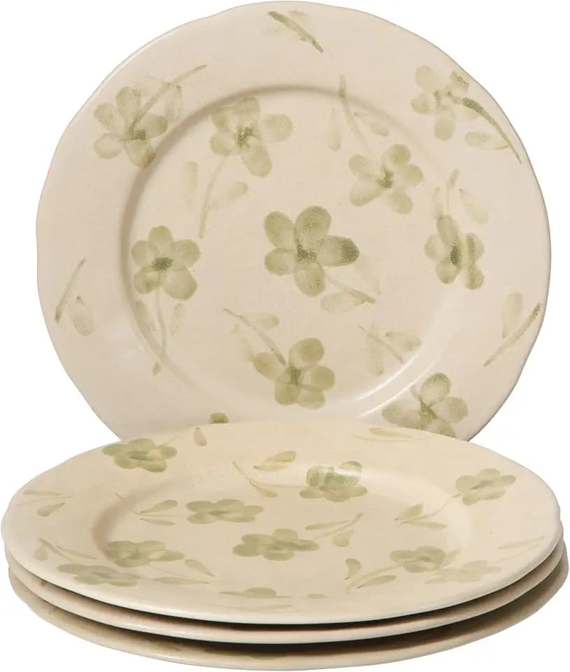Bloomhouse - 2 Time Oprah's Favorite Things - Made in Portugal Hand Painted 10.8 Inch Dinner Plates Set of 4 - Porto Petals Floral Dish Set - Green Orchid
