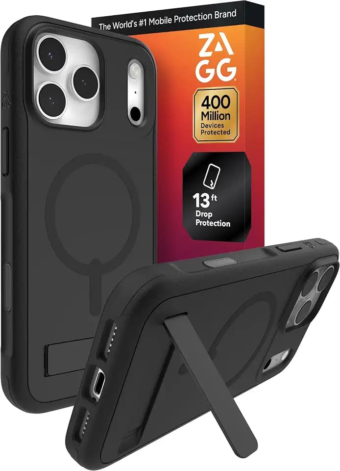 ZAGG Sedona Snap Case with Kickstand for iPhone 17 Pro Max, Pitch Black