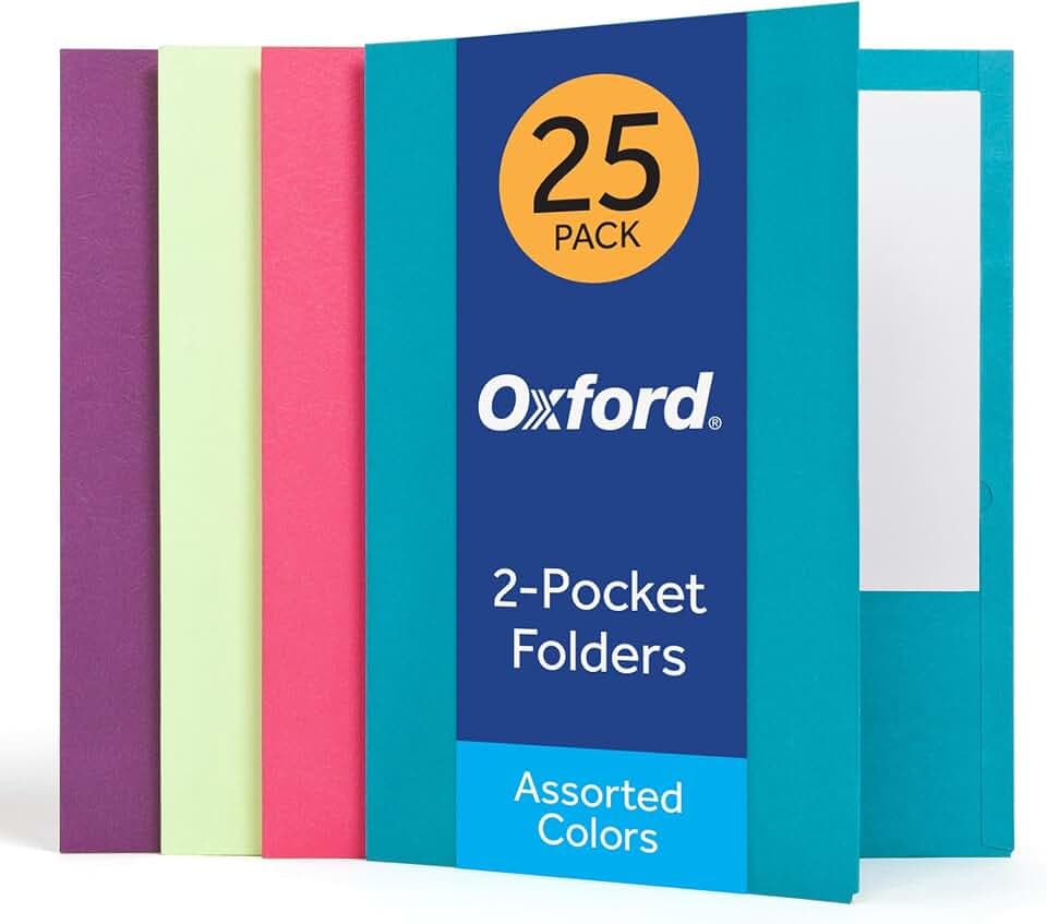 Oxford 2 Pocket Folders, 25 Pack, Bright Colors, School Value Pack