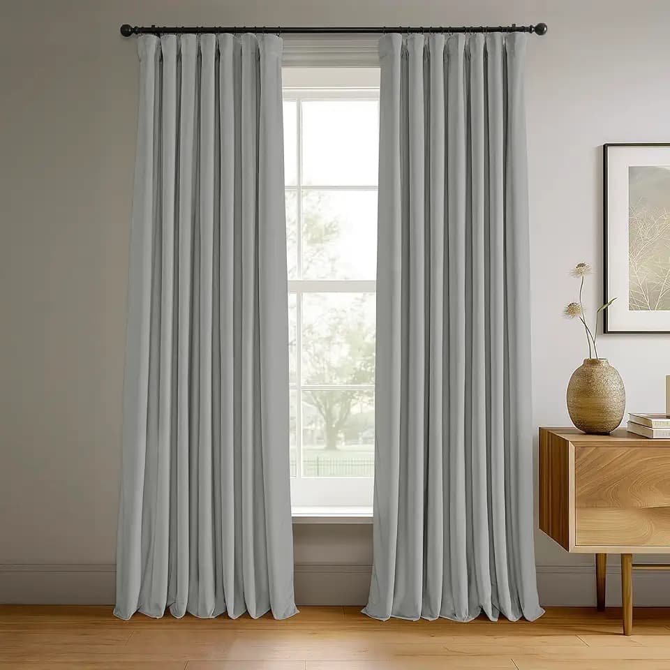 HPD Half Price Drapes Signature Velvet Thermal Blackout Curtains for Living Room 96 Inch Long (1 Panel) Rod Pocket Insulated Blackout Curtains for Bedroom Window Curtains, 50W x 96L, Reflection Grey