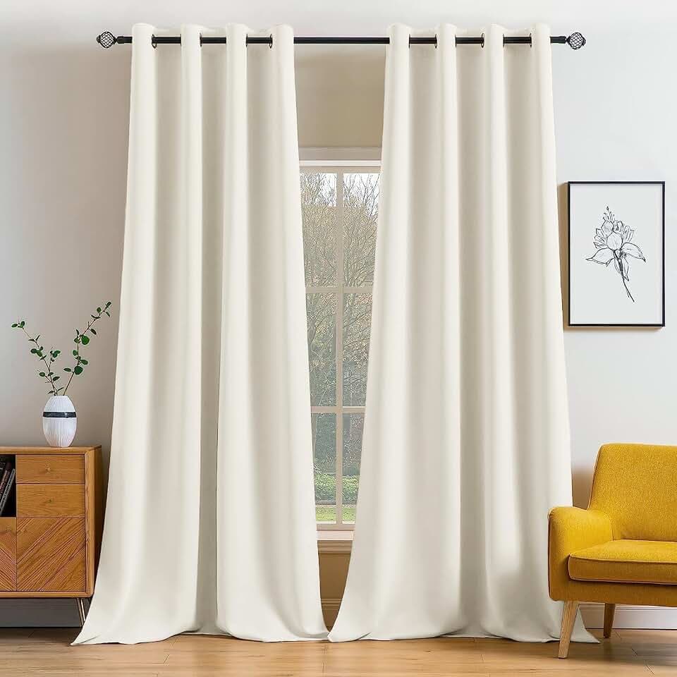 MIULEE Cream Blackout Bedroom Curtains Drapes 96 Inch Long 52"x96"
