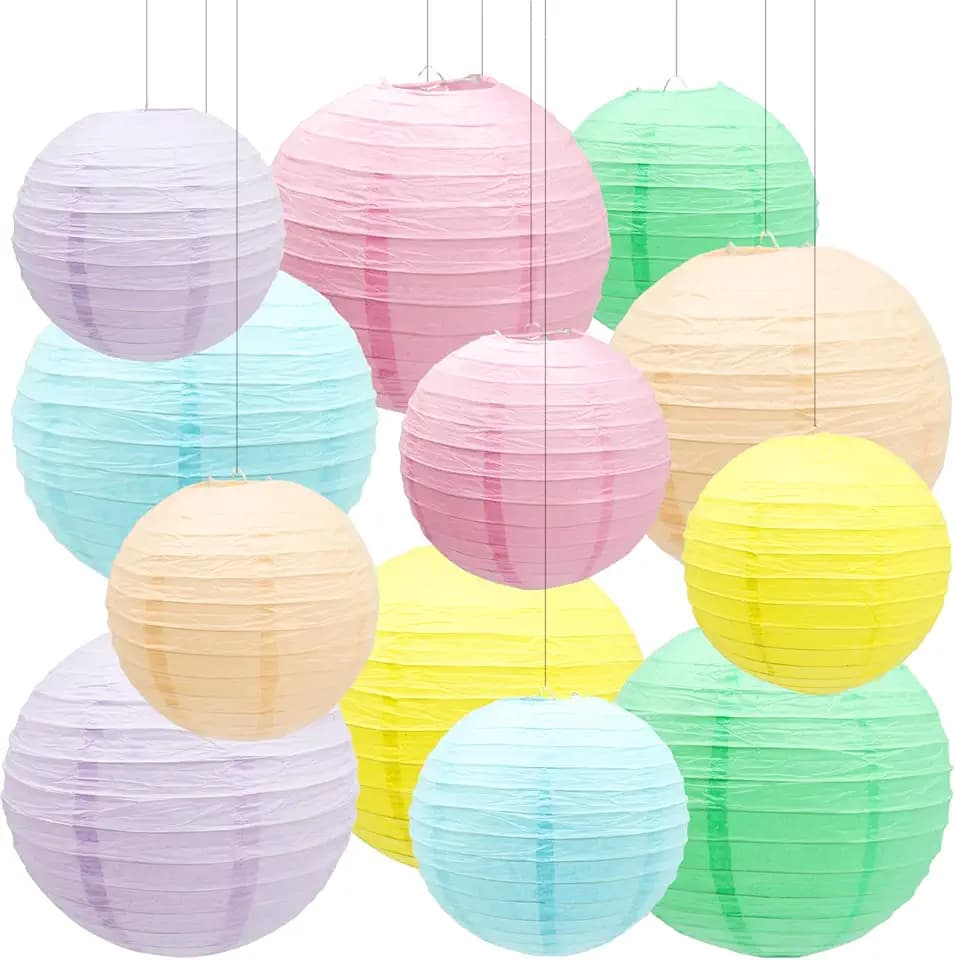 12 PCS Colorful Pastel Paper Lanterns Hanging Paper Lanterns Decorations