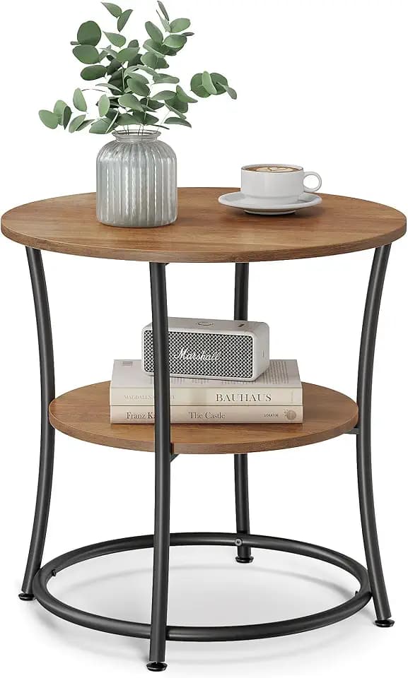VASAGLE Side Table, 2-Tier Round End Table with 2 Storage Shelves