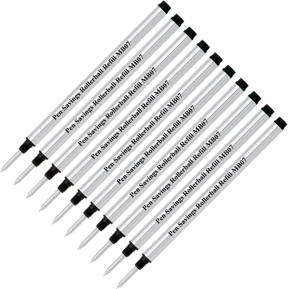 Pen Savings Rollerball Pen Refills for Montblanc Capped Pens, Medium Point 0.7mm, Frictionless Flow Smooth Writing, Threaded Tip,10 Pack (Assorted (5 Black & 5 Blue))