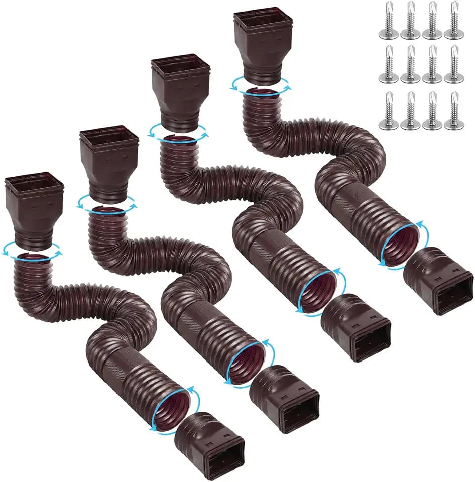Ogutter Rain Gutter Downspout Extensions, Downspout Extender for Rainwater Drainage Flexible, Down Spout Drain Extension Pipe and Extendable from 21 to 66 Inches (4 Pack, Brown)