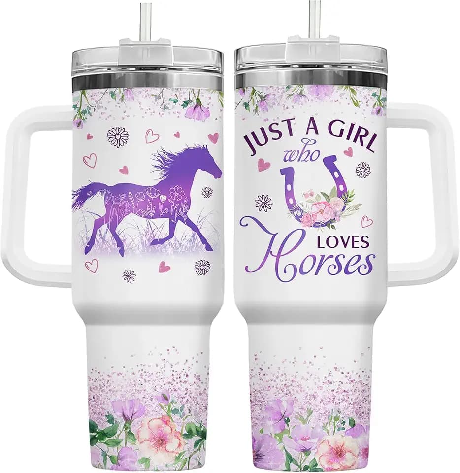34HD Cute Horse Just Girl Who 40 oz Tumbler with Handle, Horse Lover Gift