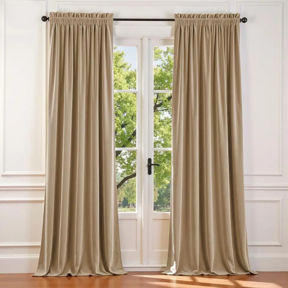 Lazzzy Velvet Curtain Beige Thermal Insulated Curtains 96 Inch Long Drapes for Bedroom Living Room Light Filtering Window Treatments Rod Pocket, Set of 2, Latte
