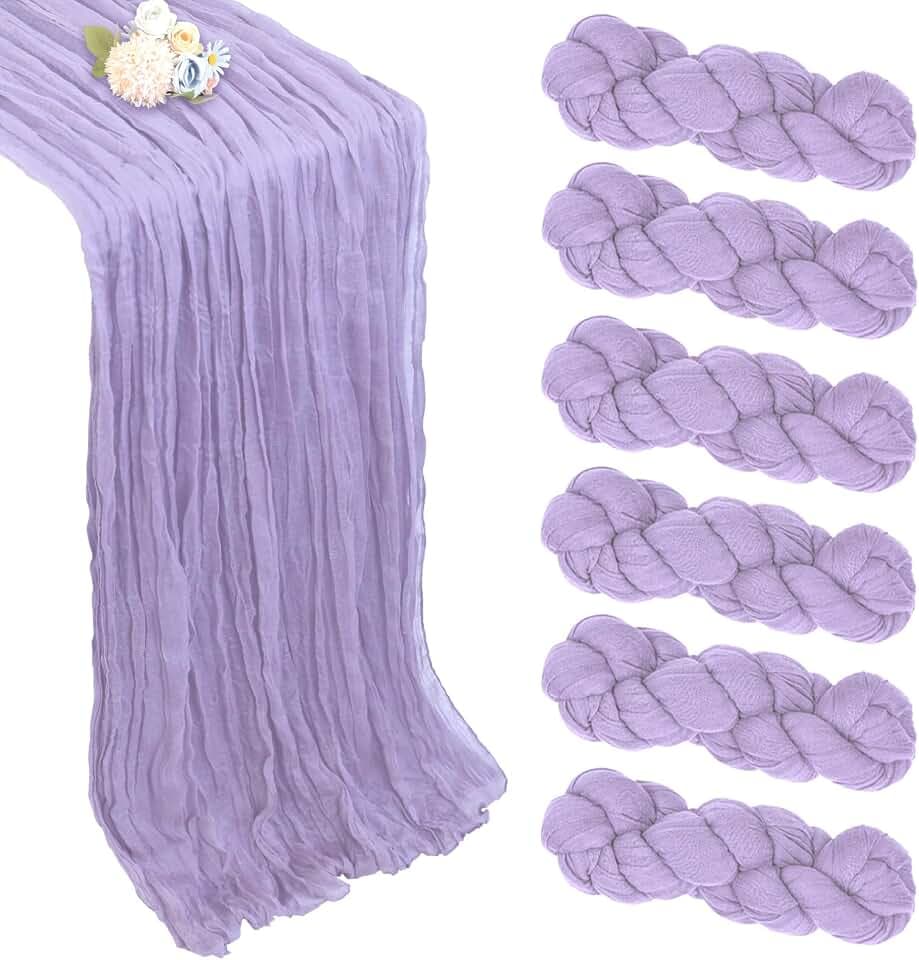 6 Pack Lilac Purple Cheesecloth Table Runner 35 x 120 Inch