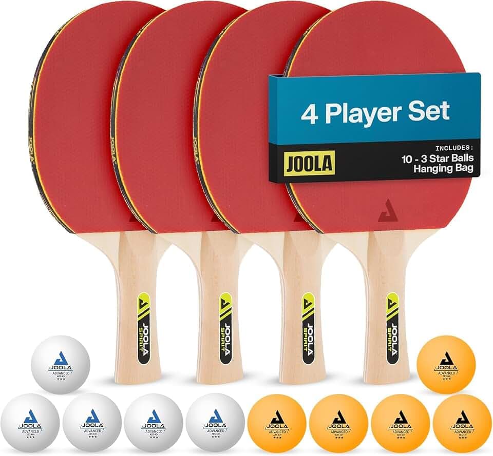 JOOLA Family Premium Ping Pong Paddles Set of 4 - Advanced Table Tennis Rackets, 10 Training 3 Star Ping Pong Balls, and Storage Case - Competitive or Recreational Play - Indoor and Outdoor Compatible