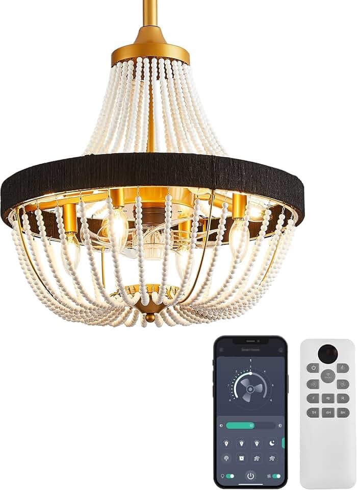 20“ Caged Chandelier Ceiling Fan with Lights, (Black & Gold)